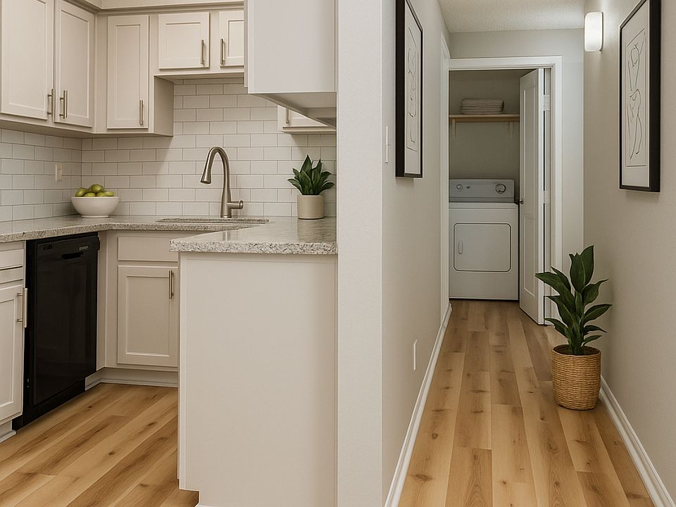 2BR/1BA Kitchen & Hallway Leading to Bedrooms (staged using A.i.)