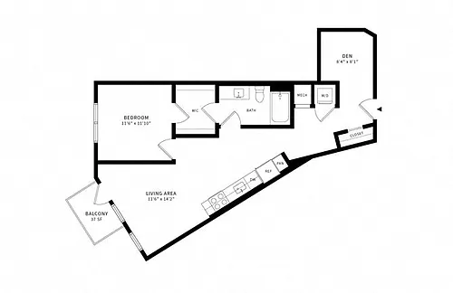Floor plan 1A Den w/ Balcony