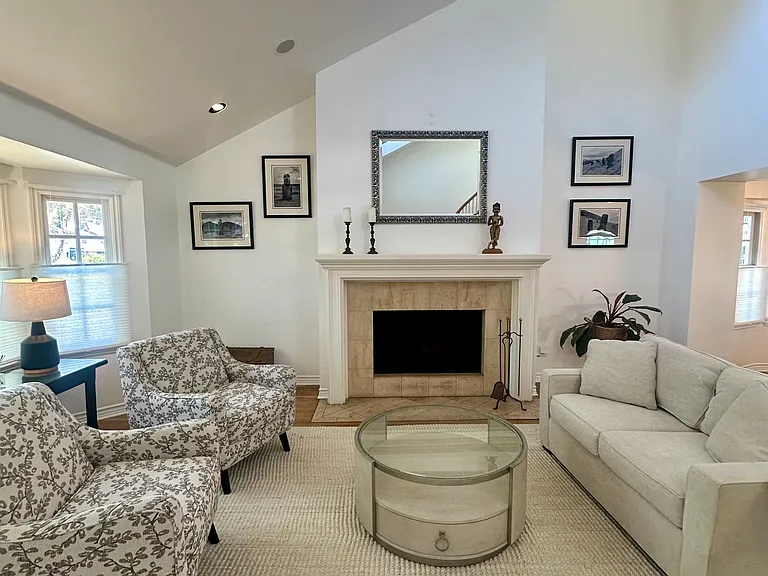 Beautiful light and bright space, living room with working gas fireplace