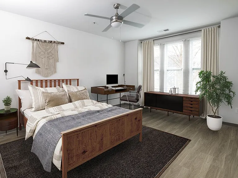 Bedroom with hard surface flooring
