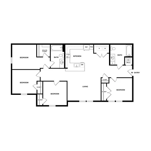 Floor plan Income-Restricted 4 Bedroom 2 Bath 60% TC