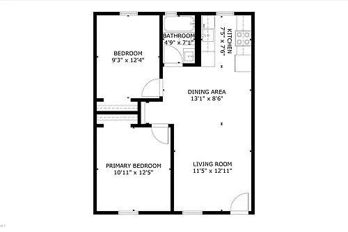 Floor plan 2 Bed 1 Bath
