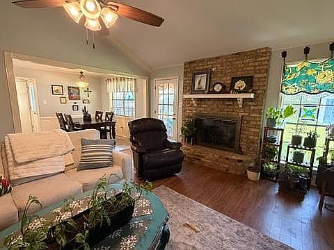 Fireplace, wood floors