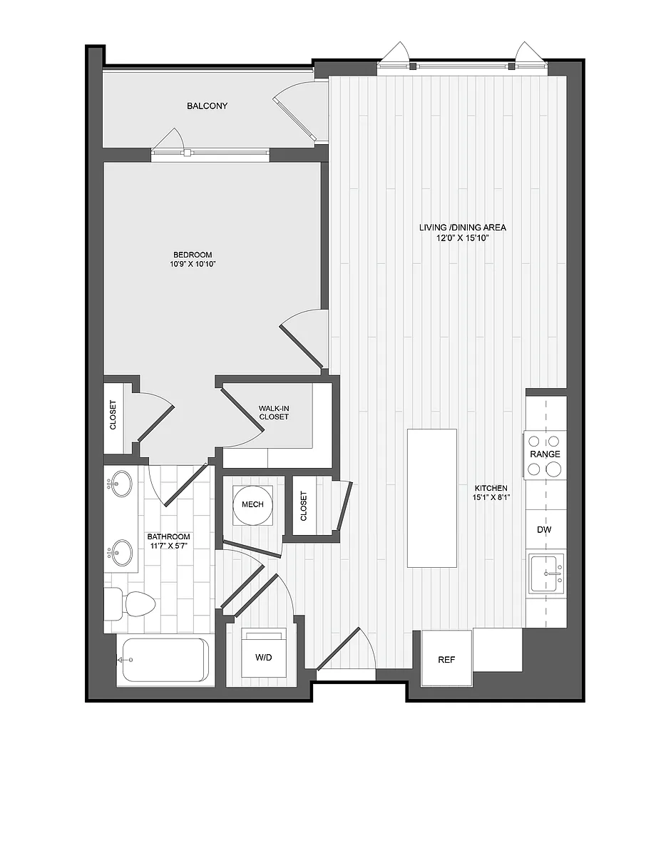 Floor plan 1 Bed1 Bath-1H