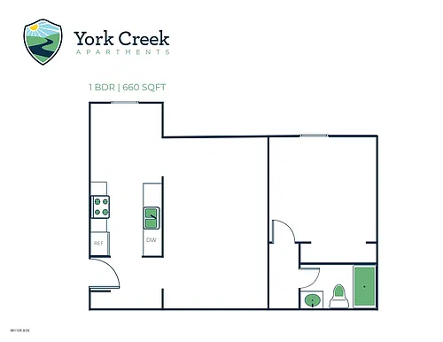 Floor plan 1 Bed, 1 Bath - 660 sq ft