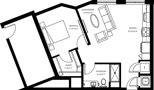 Floor plan J3 - Junior One Bedroom