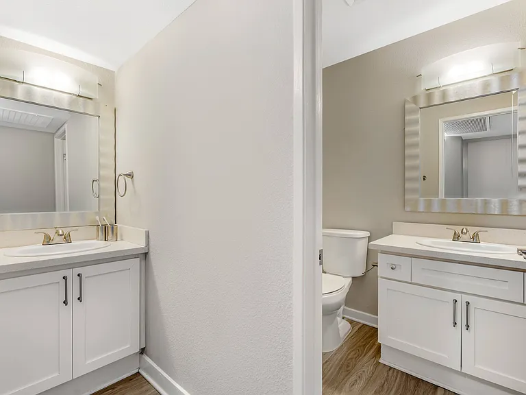 Select units feature a separate vanity area outside the bathroom, allowing multiple people to get ready at onceperfect for added convenience and functionality.
