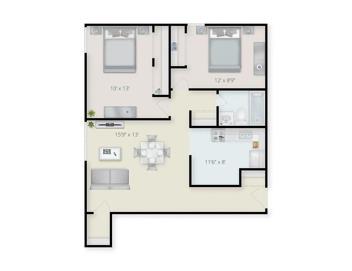 Floor plan Two Bedroom Garden