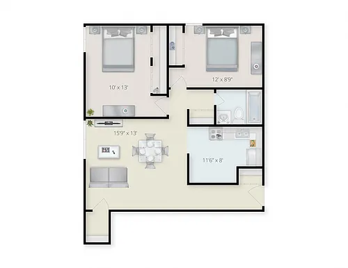 Floor plan Two Bedroom Garden