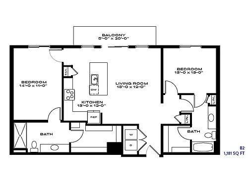 Floor plan 2 Bed/2 Bath