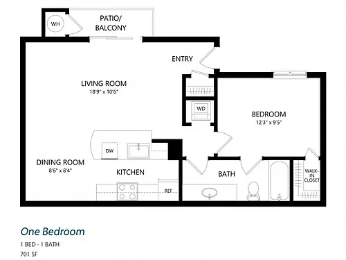 Floor plan 1 Bed 1 Bath