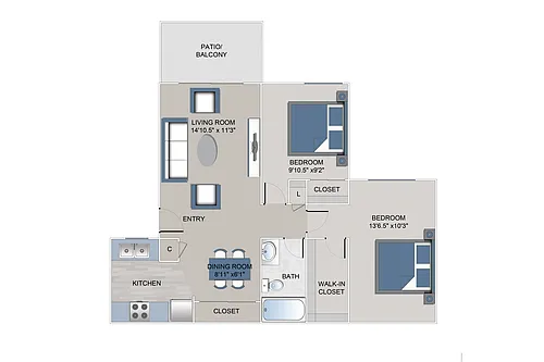 Floor plan Two Bedroom One Bathroom