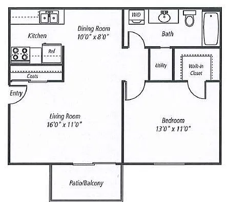 Floor plan Upgraded Classic 1 Bedroom