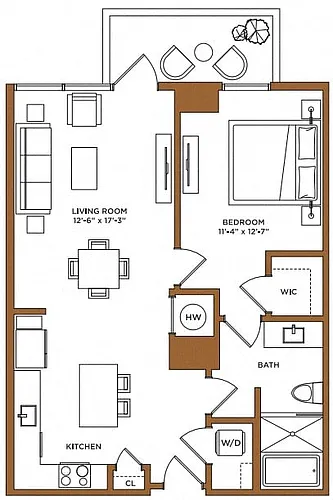 Floor plan 1 Bed/ 1 Bath-D1
