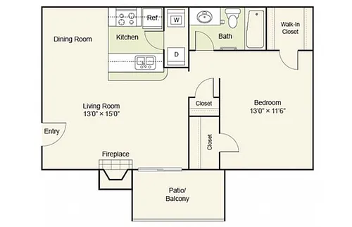 Floor plan Type C : 1 Bed 1 Bath