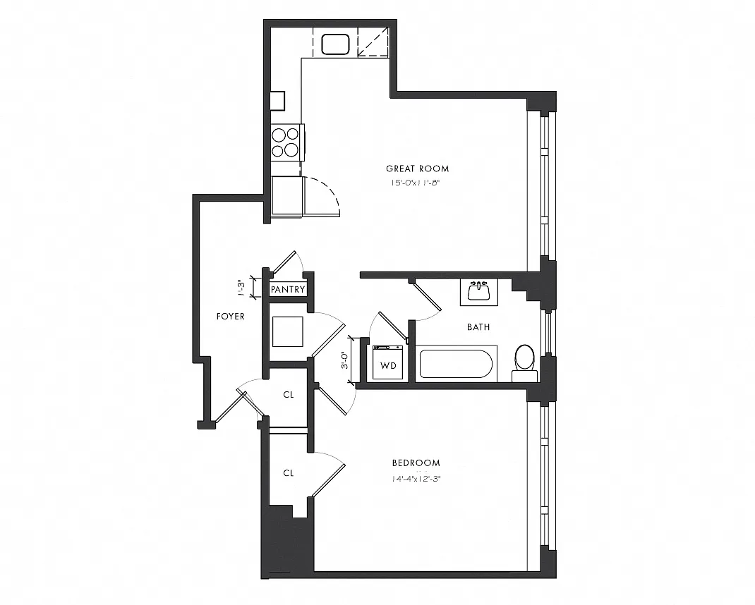 Floor plan Residence A1 - 1 Bedroom Junior