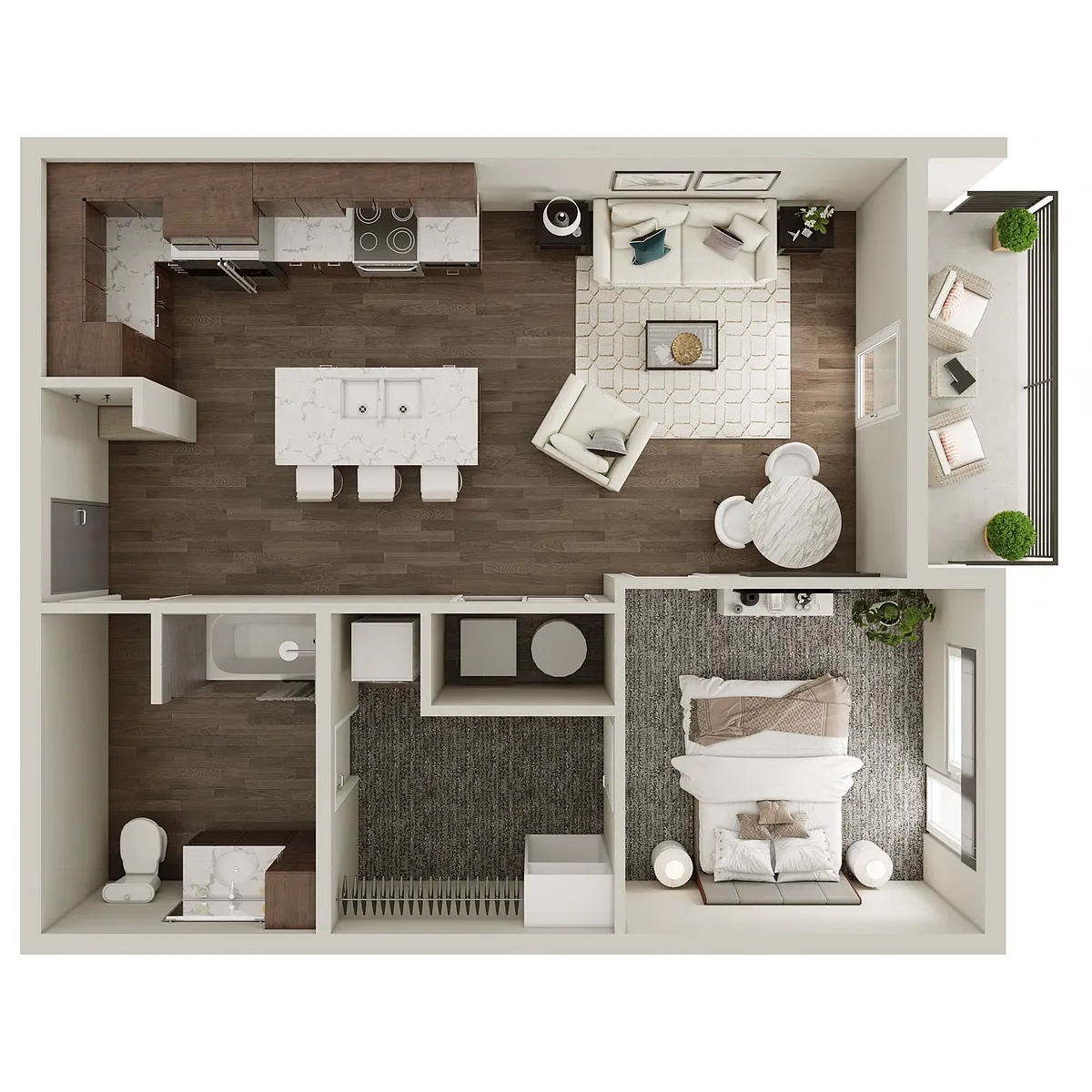 Floor plan 1 Bedroom, 1 Bathroom - 725-769 SF