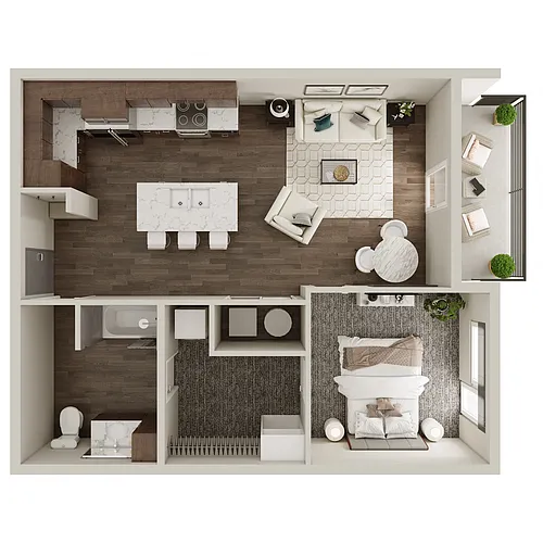 Floor plan 1 Bedroom, 1 Bathroom - 725-769 SF