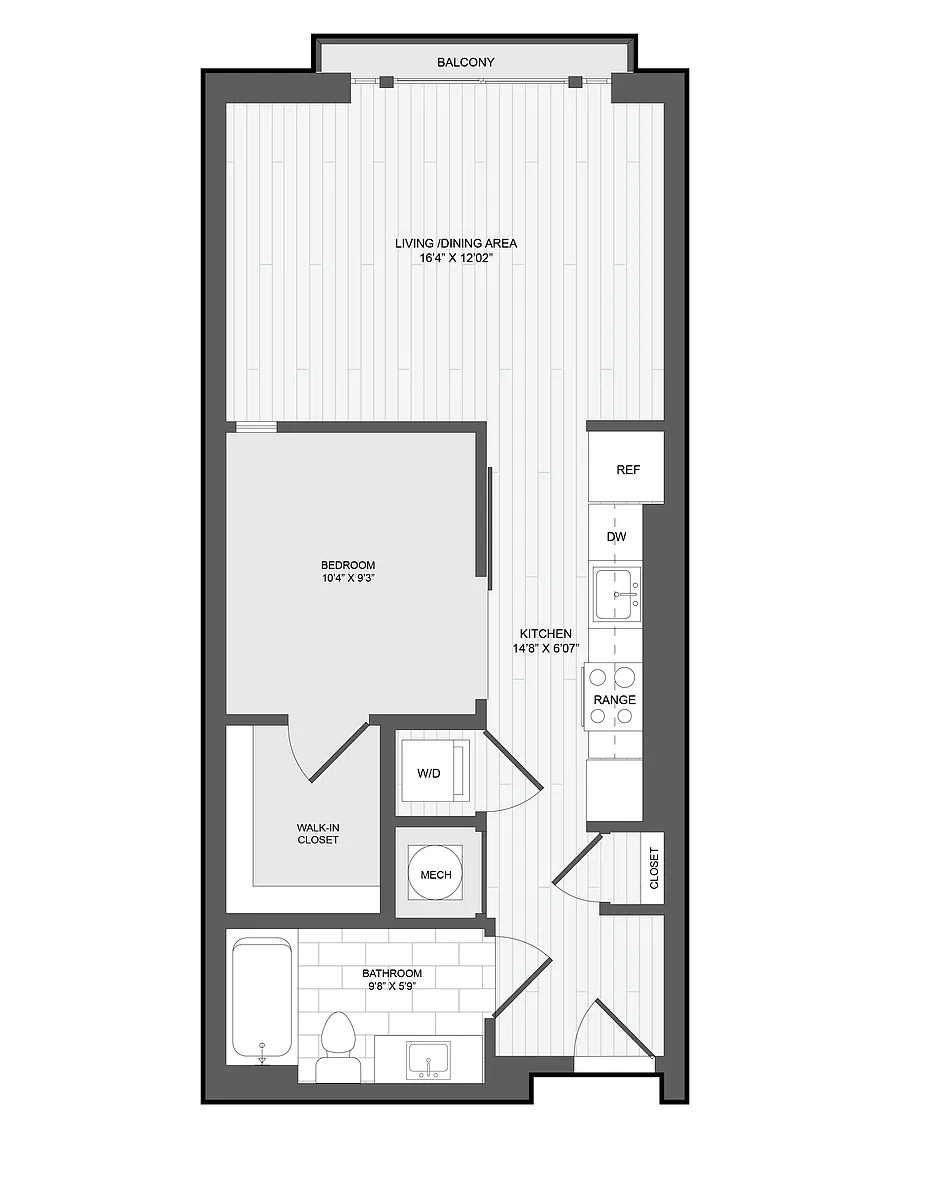Floor plan 1 Bed1 Bath JR-.5F