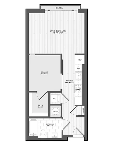 Floor plan 1 Bed1 Bath JR-.5F