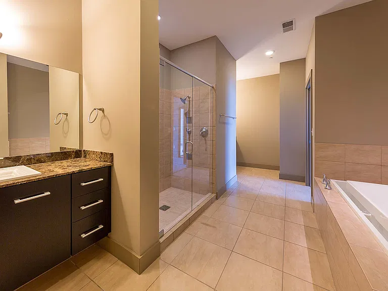 Large bathroom with dual vanities