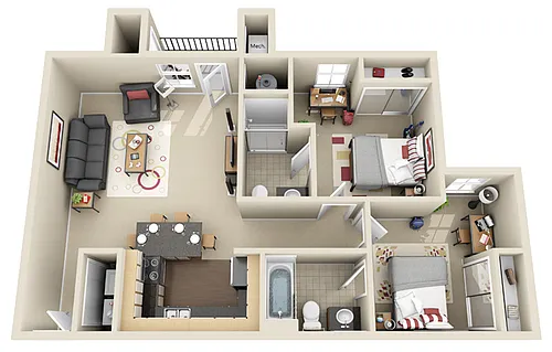 Floor plan 2 Bed 2 Bath - Spartan - Priced Per Room