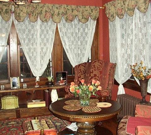Family room with built in bookshelves