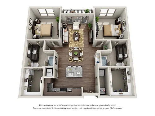 Floor plan Two Bedroom Two Bath - B0