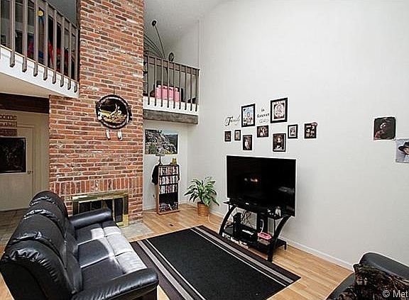 2-story brick fireplace