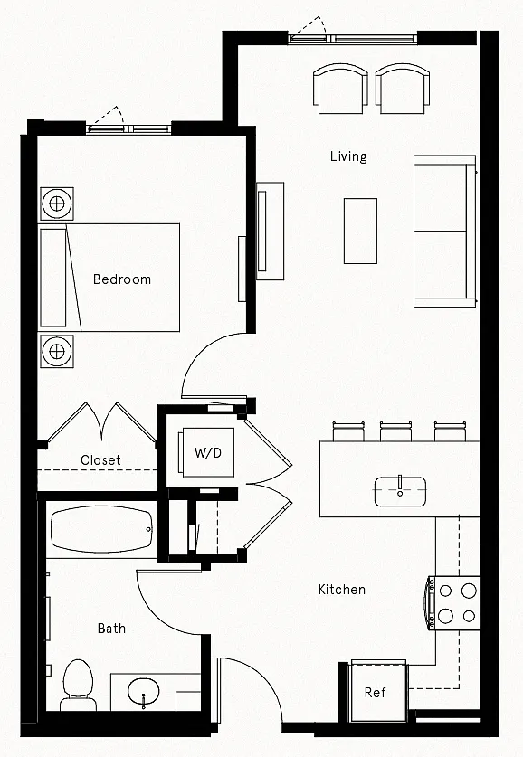 Floor plan 1 Bed/1 Bath-D2