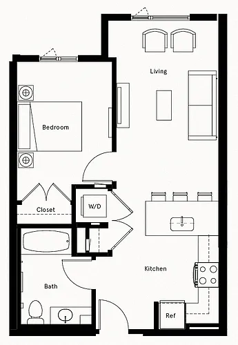 Floor plan 1 Bed/1 Bath-D2
