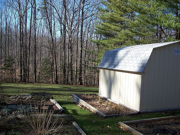 Large back yard with shed
