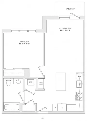 Floor plan 1 Bed/1 Bath-A1m