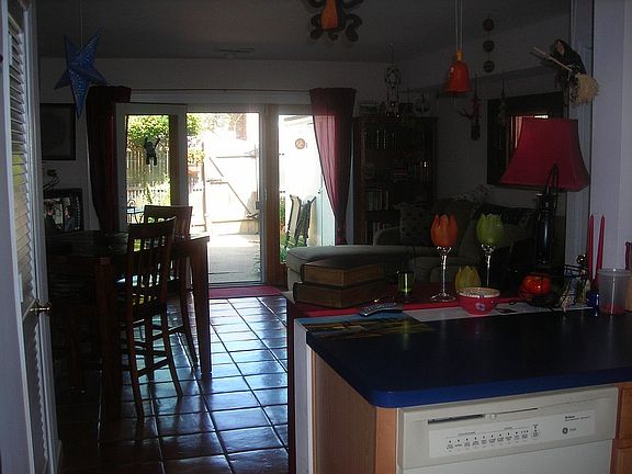 Kitchen view thru living room to patio