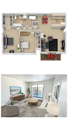 Floor plan 2 Beds | 1 Bath Deluxe