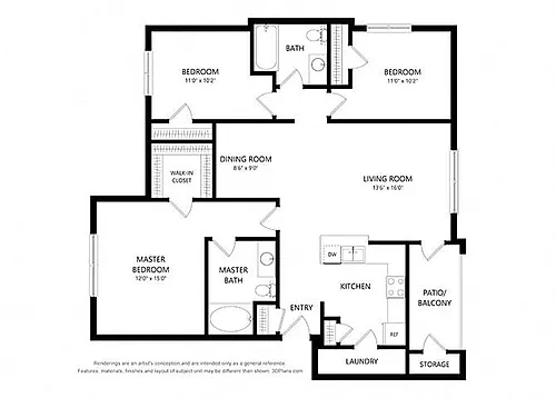 Floor plan Three Bedroom Apartment