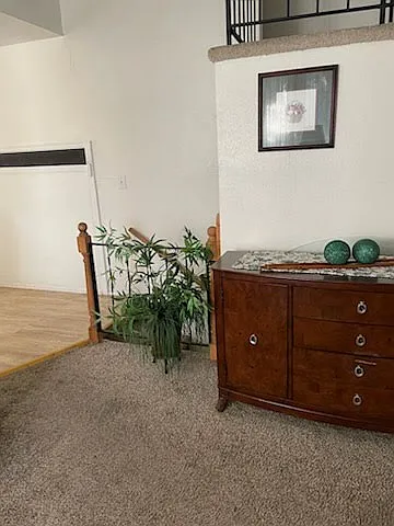 Entrance (down to the right) to the private Garden Level with the Fireplace suite and the "Red Room" with the Built-in Bookshelves along the garden wall.