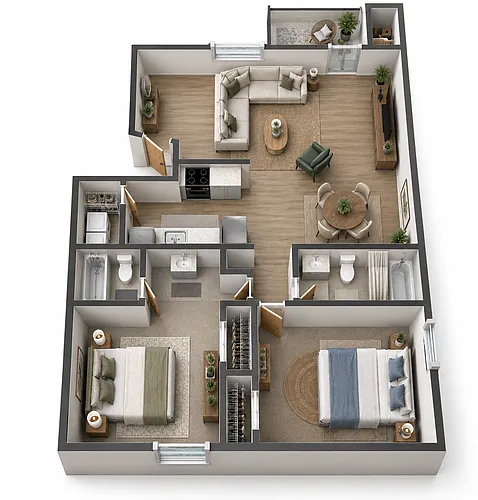 Floor plan 2 Bed 2 Bath Washer Dryer