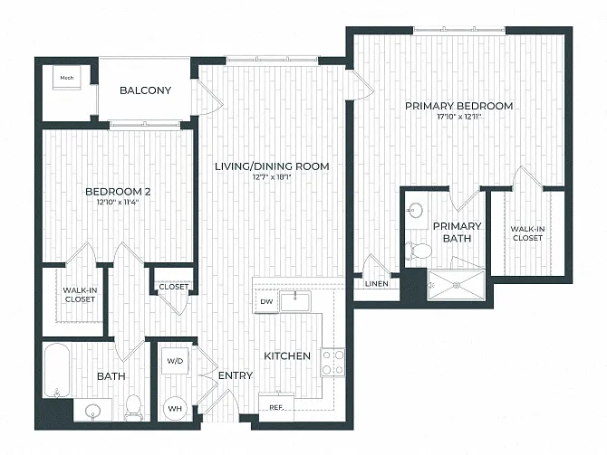Floor plan B7 | 2 Bed | 2 Bath