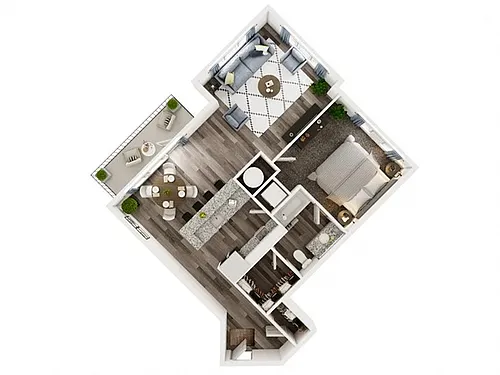 Floor plan 1 Bed 1 Bath Corner B