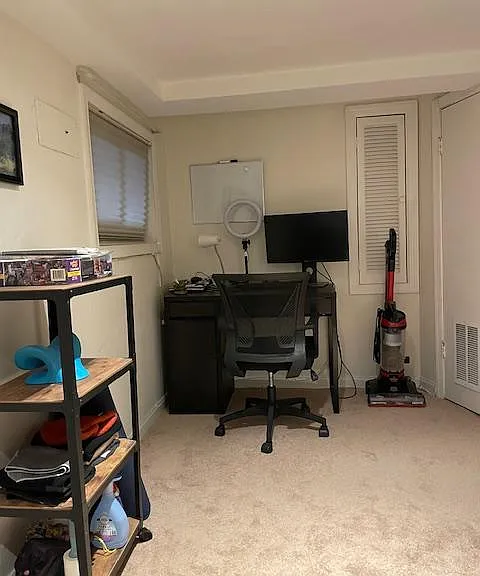 Living room or office area. LR fits a small couch, coffee table, and tv stand, too. I have older photos to show this if you'd like to see that option.