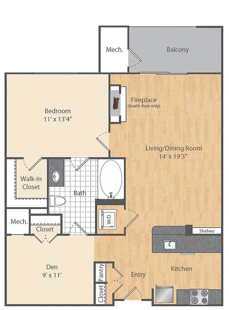 Floor plan 1 Bed/1 Bath Den-A3D-A9-A10