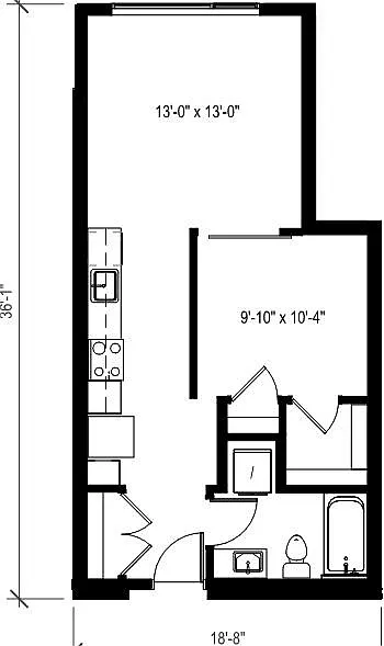 Floor plan 1 Bed/1 Bath Open-A12.1