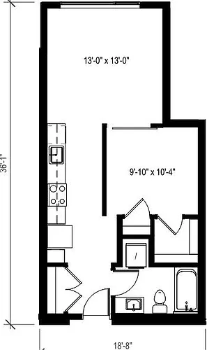 Floor plan 1 Bed/1 Bath Open-A12.1