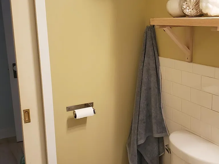 Storage above the toilet.