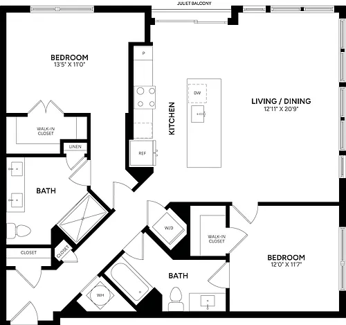 Floor plan 2 Bed/ 2 Bath-C14