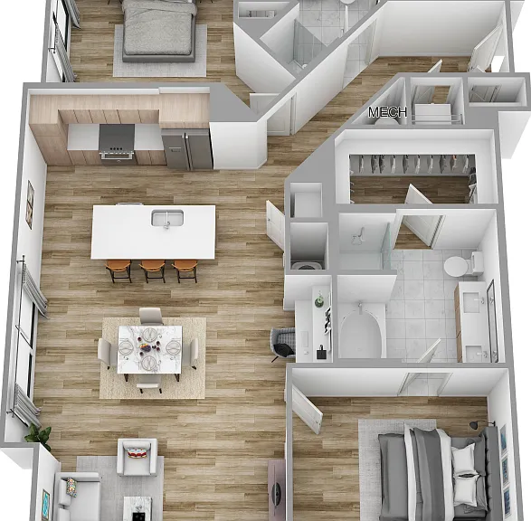 M | 2 Bed | 2 Bath floor plan Sagewell Hanover