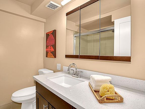 Gorgeous bathroom with quarts countertops