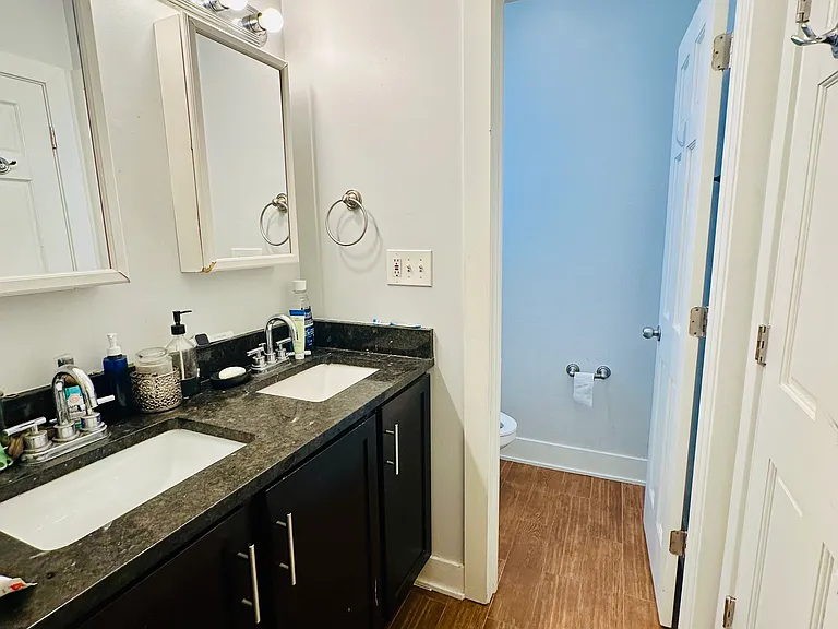 Double sinks and separate toilet