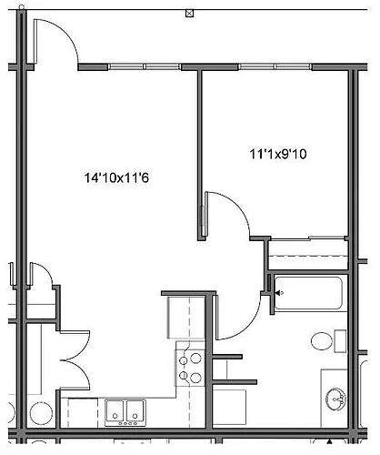 Floor plan 1 Bed 1 Bath A - Ash Creek